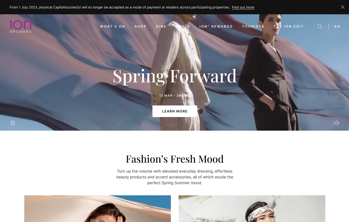 The redesigned luxury mall homepage, with a seasonal ‘Spring Forward’ campaign banner.
